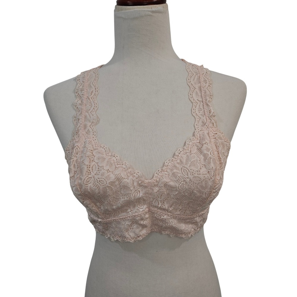 Felina Lingerie Lace Bralette Bra Racerback Soft Pink Large‎ Feminine Dainty